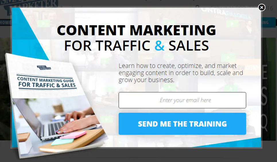Popup des Content Marketing for traffic & sales